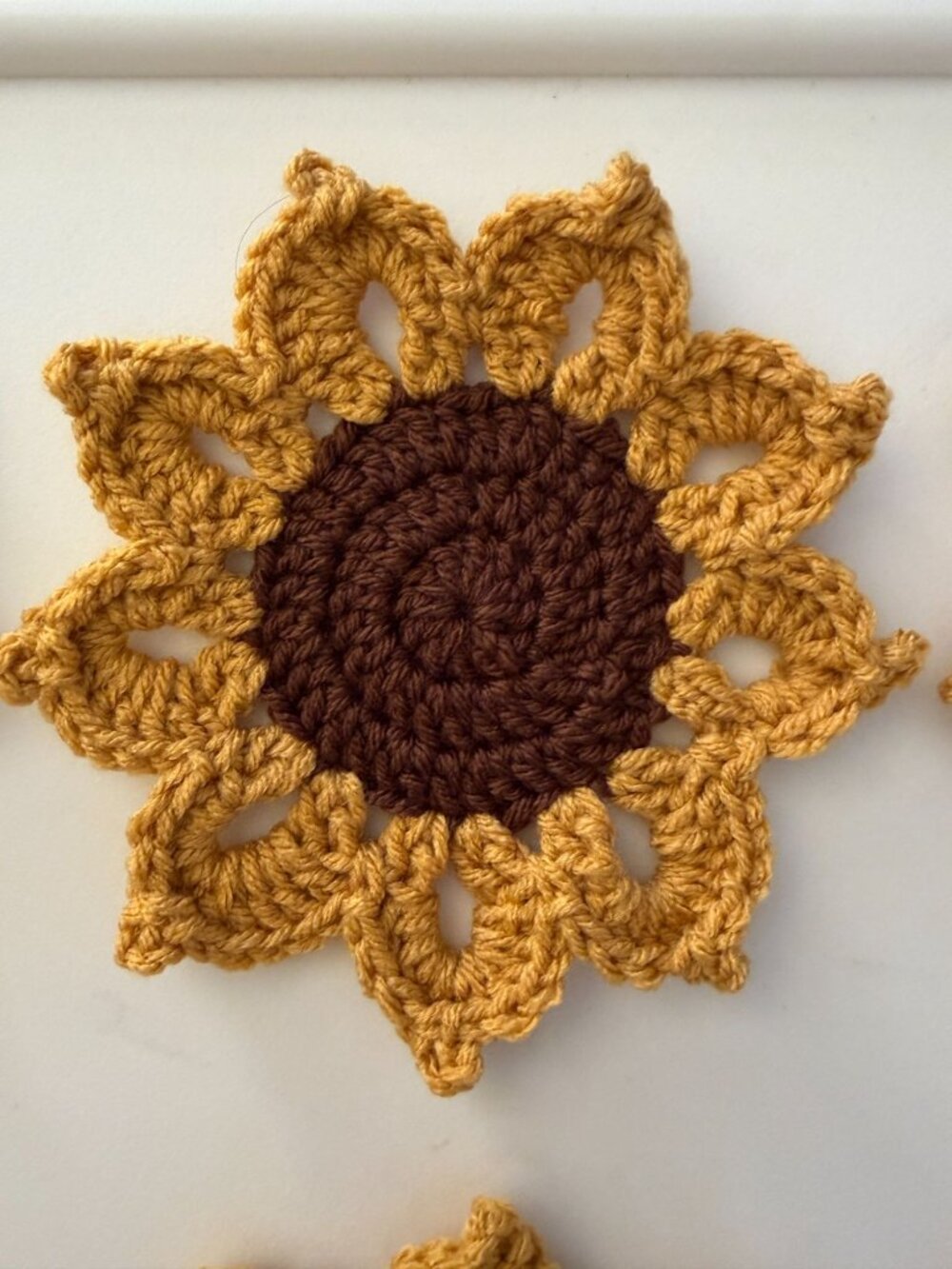 Handmade Crochet Sunflower Coasters Set Of 6 Decorative Yellow Gold Brown 6" - Picture 3 of 9